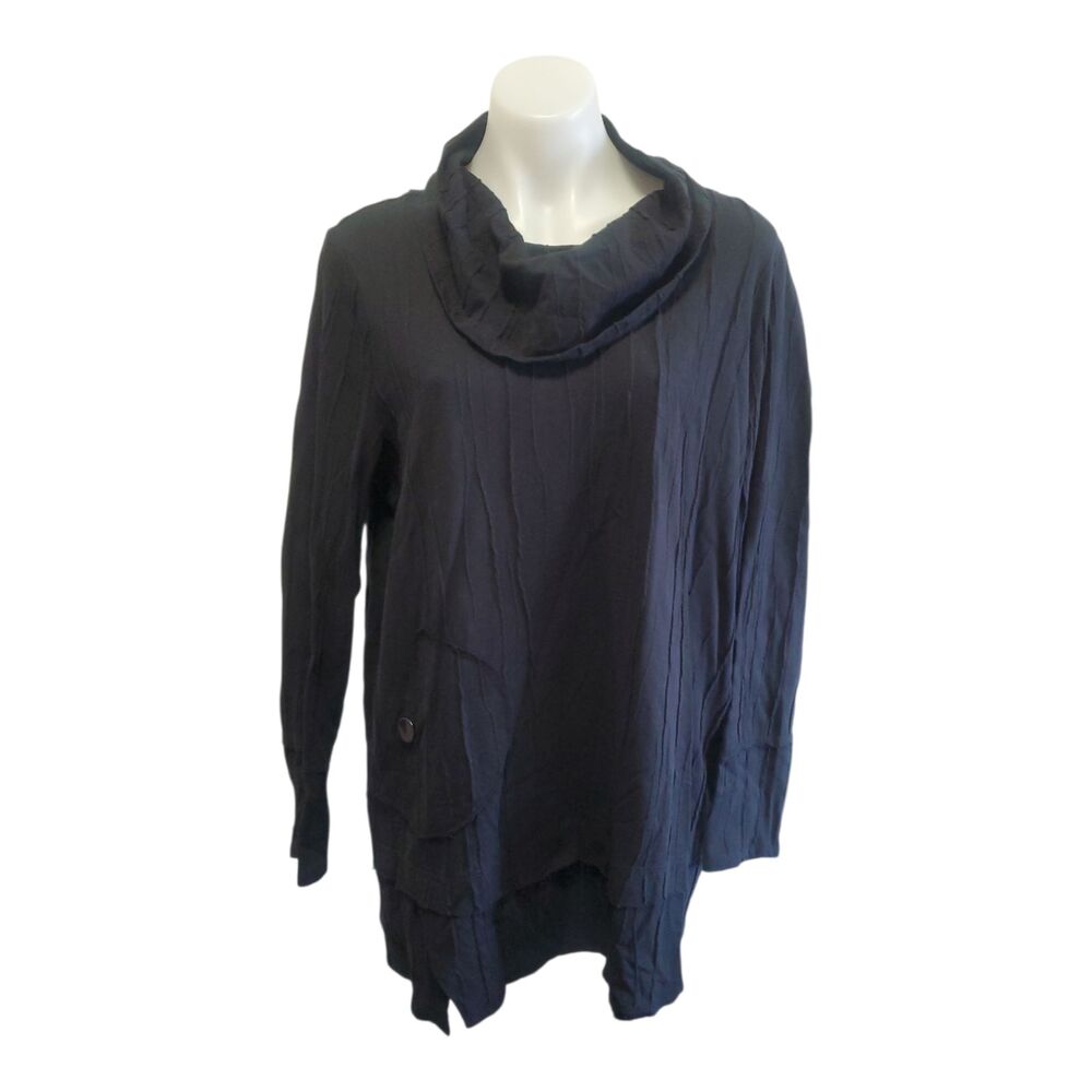 Habitat Steady Stream Cowl Pocket Lagenlook Textured Tunic Black Linen Med